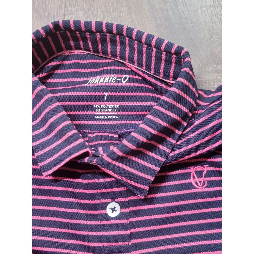 Johnnie-O Boys Striped Performance Polo Shirts Size 7 Lot of 2 Navy Pink Blue
